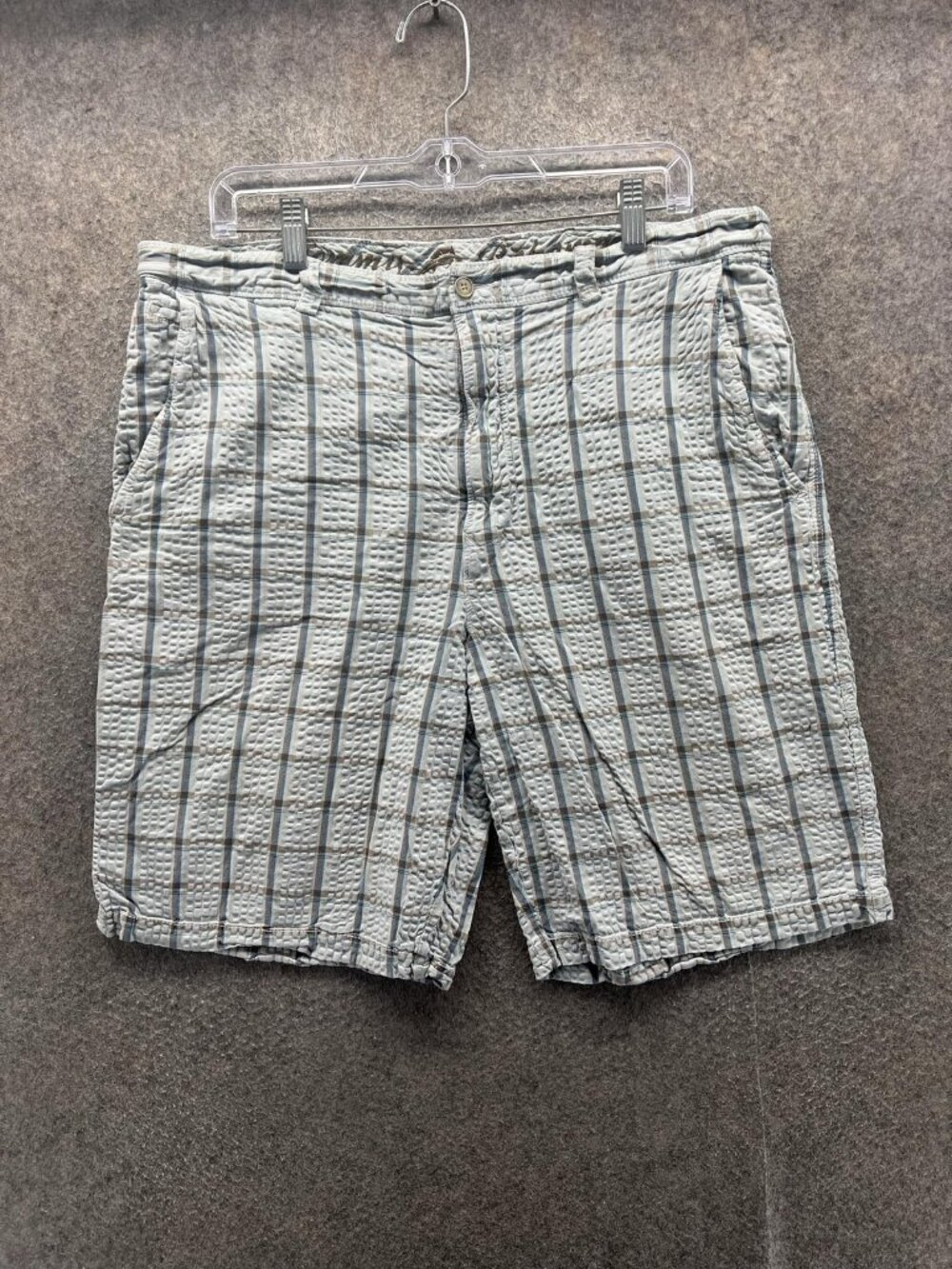 Tommy Bahama Shorts Mens 36 Blue Plaid Chino Flat Front Cotton Seersucker Casual